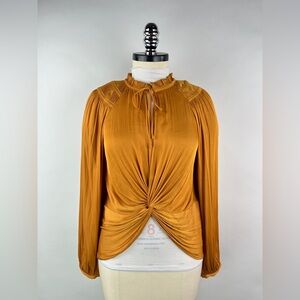 💚 3480. Twist Front Balloon Long Sleeve Blouse